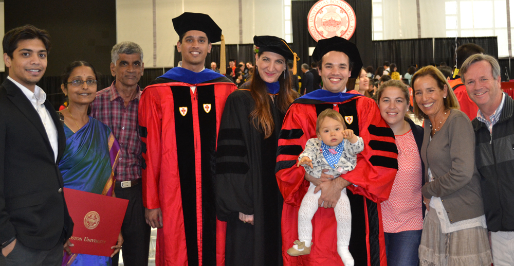 Happy graduates and their families, Boston University, 2015